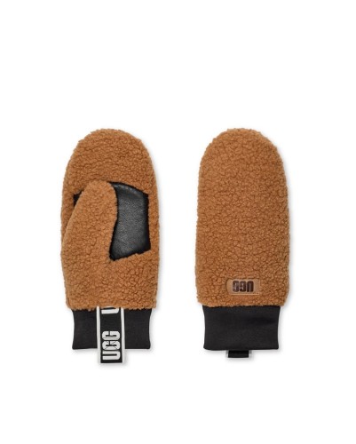 ugg-fluff mitten-logo-tape-chestnut