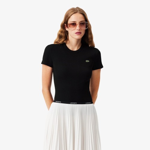 prazkowana-koszulka-damska-lacoste-black-przod