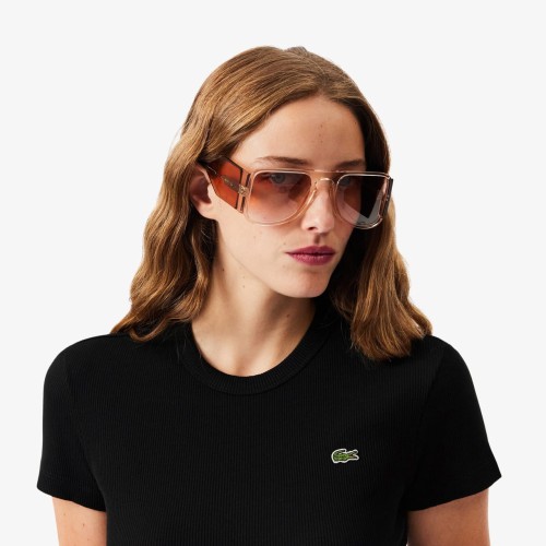 prazkowana-koszulka-damska-lacoste-black-okragly-dekolt