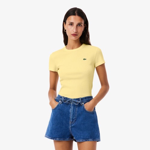 prazkowana-koszulka-damska-lacoste-yellow-przod