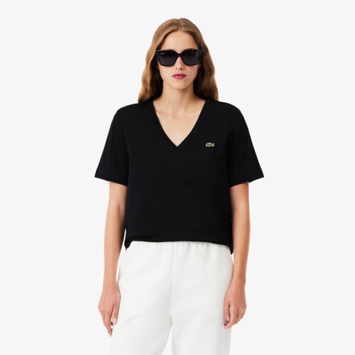 koszulka-damska-lacoste-v-neck-black-przod