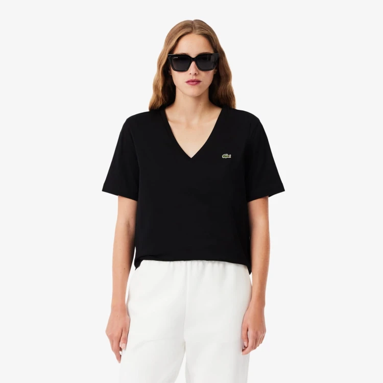 koszulka-damska-lacoste-v-neck-black-przod