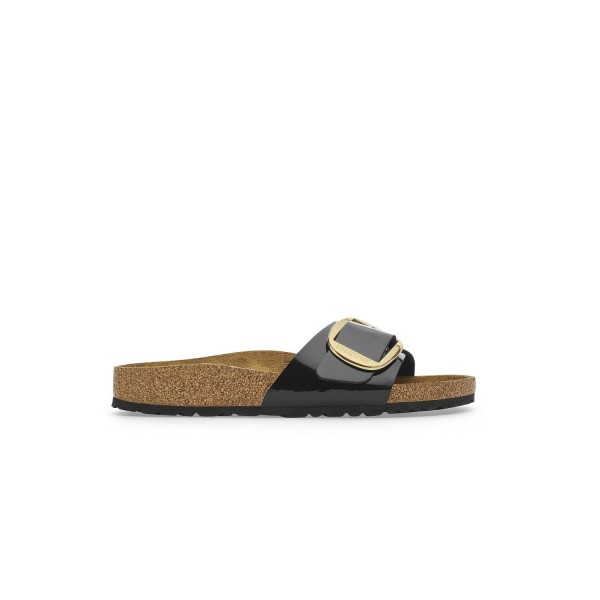 Klapki Damskie Birkenstock Madrid Big Buckle Patent Black Gold