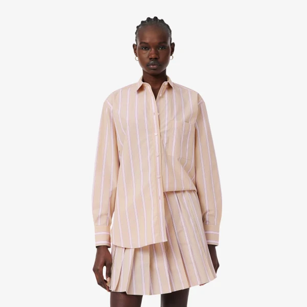 Damska Koszula Lacoste Oversized Cotton Poplin Beige Multi