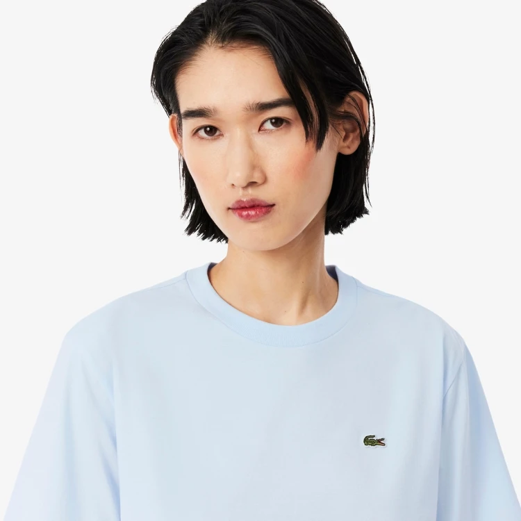niebieska-koszulka-damska-lacoste-soft-cotton-bleu-okragly-dekolt