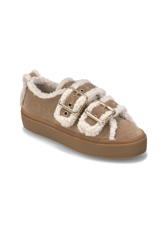 buty-damskie-inuikii-shearling-low-velcro-buckle-beige-widok-z-przodu