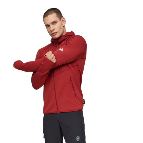 meska-bluza-polarowa-mammut-aconcagua-ml-hooded-jacket-bordowa-przod-rozciaganie