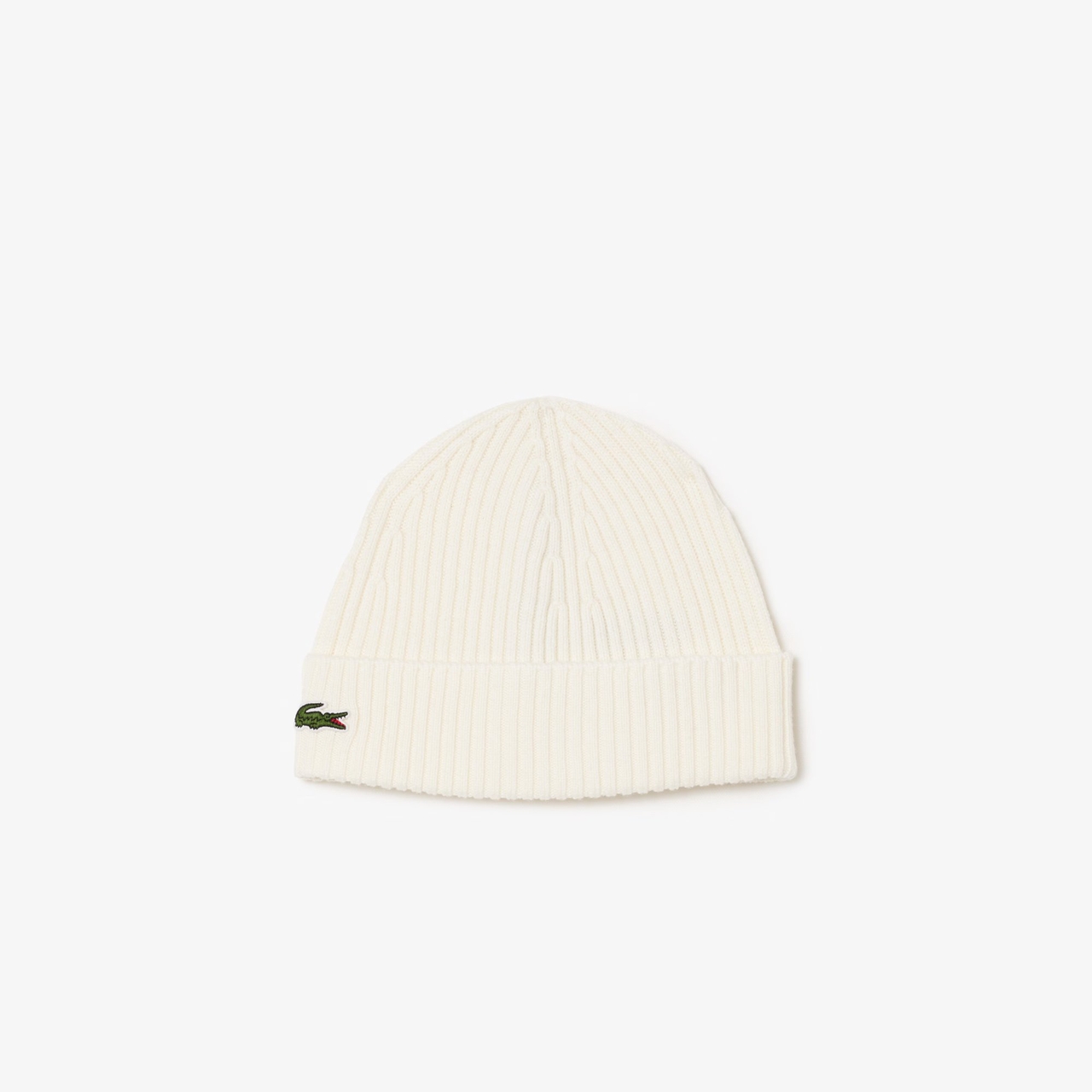 Kremowa Czapka Lacoste Rib Knit Wool Beanie