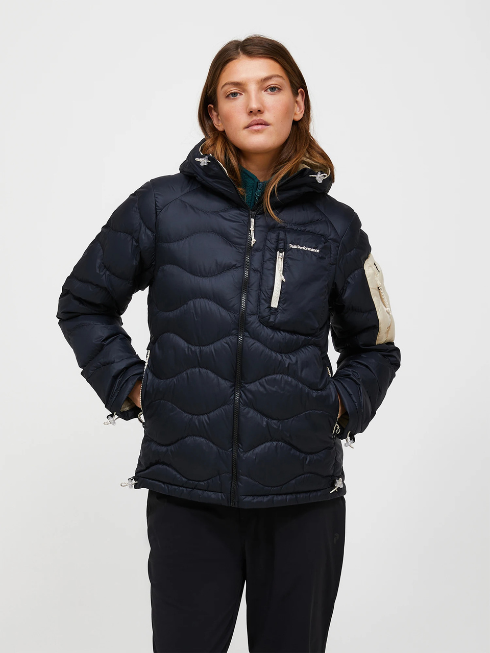 Kurtka Damska Peak Performance Helium Utility Down Hood Black Sand Fog