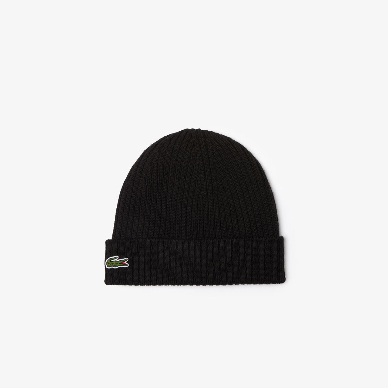 Czarna Czapka Lacoste Rib Knit Wool Beanie